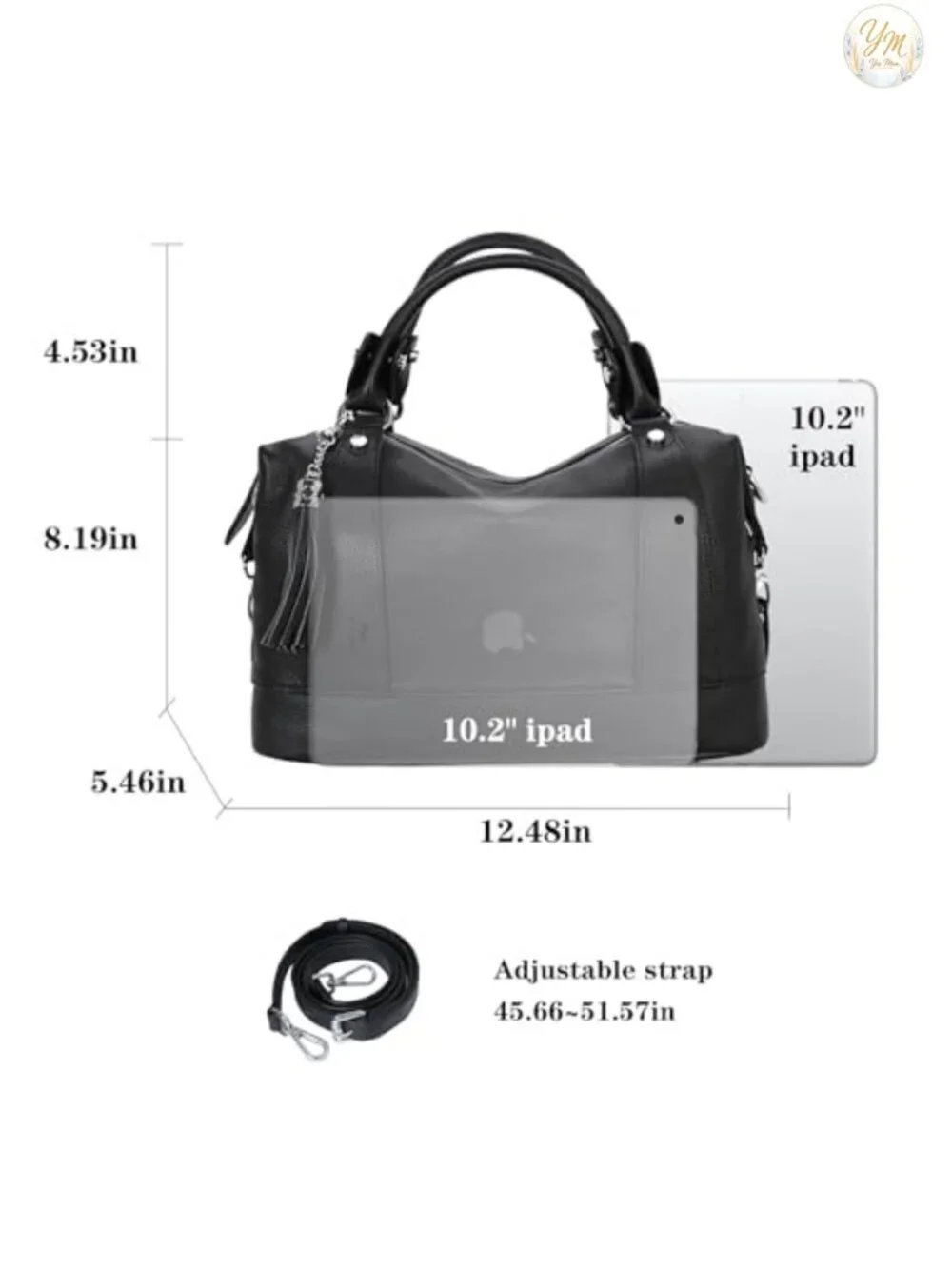 Genuine Leather Satchel Tote Crossbody Bag with Tassel, Adjustable Strap